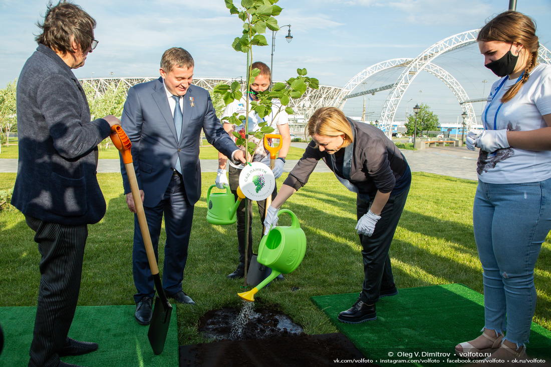 Ольга Любимова, Андрей Бочаров и Юрий Башмет сажают дерево в парке Победы фотография