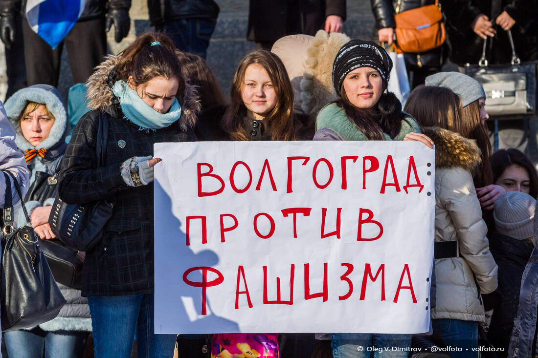Участники митинга-антимайдана пришли с плакатами «Нет войне» и «Волгоград против фашизма» фотография