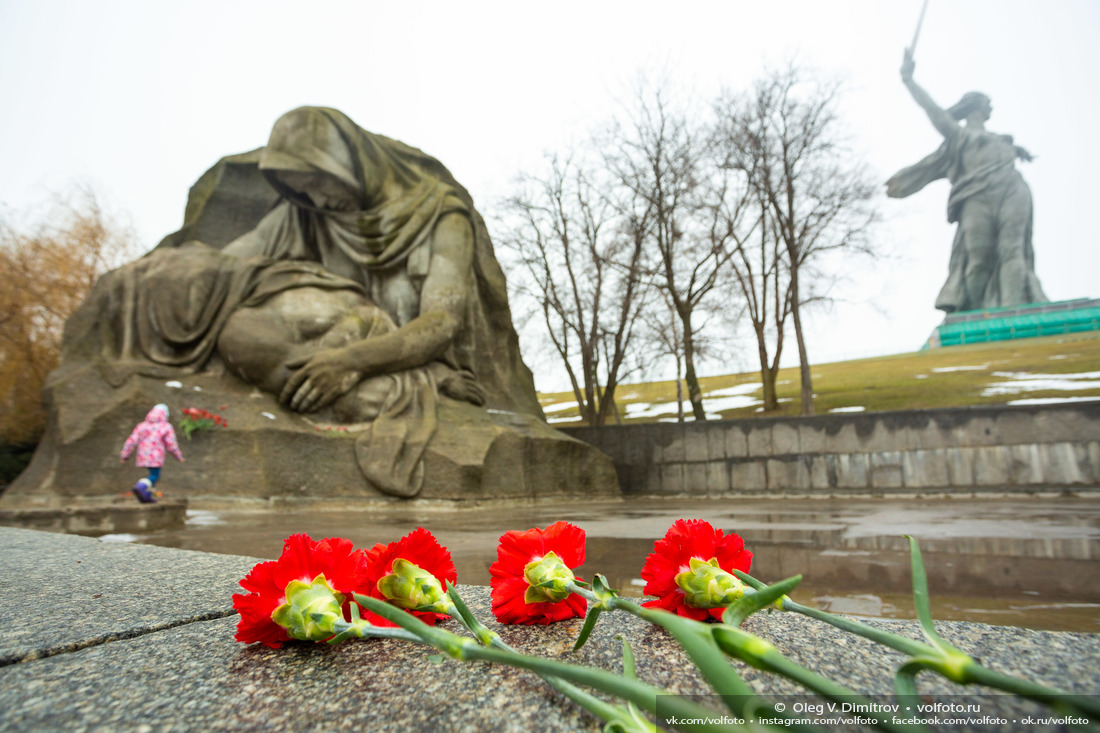 Цветы у монумента «Скорбь матери» и у малой братской могилы фотография